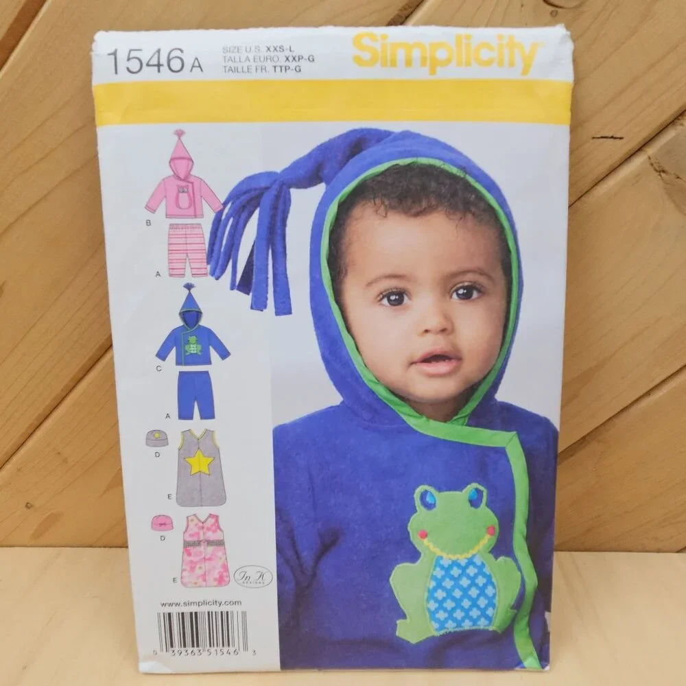 Simplicity 1546 Baby's Knit Outfit Sewing Pattern XXS-S Pants Jacket Hat Sack